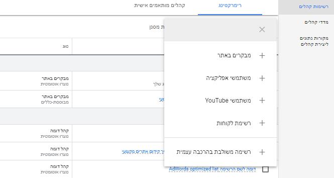 רשימות קהלים בקמפיין גוגל